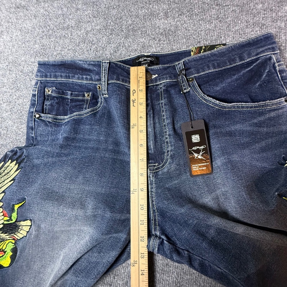Ed Hardy Mens Slim Straight Embroidered Eagle Snake Jeans Blue 36 MEHD8301-8 NWT - Picture 9 of 11